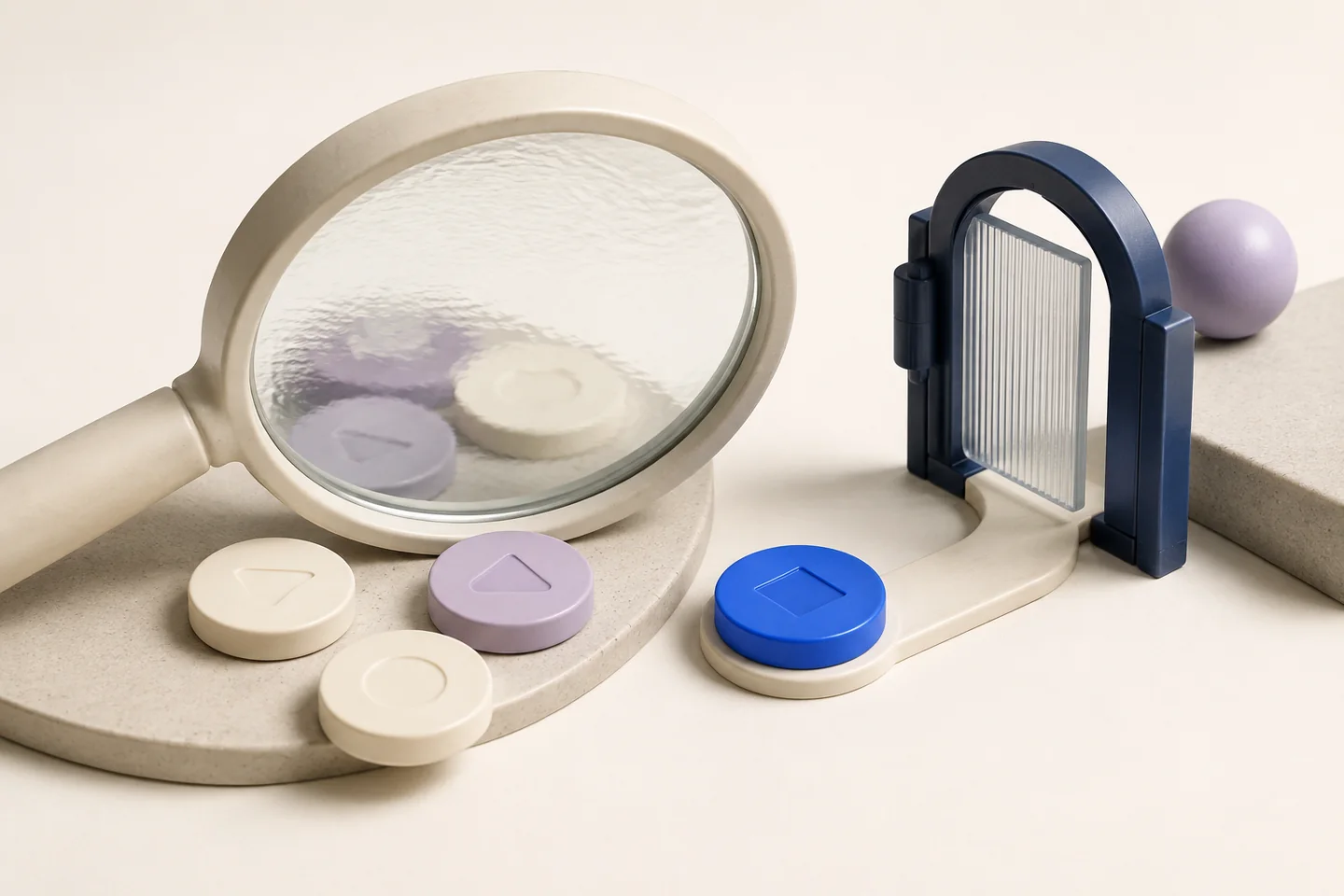 A lens selecting one cobalt task token beside a hinged review gate.
