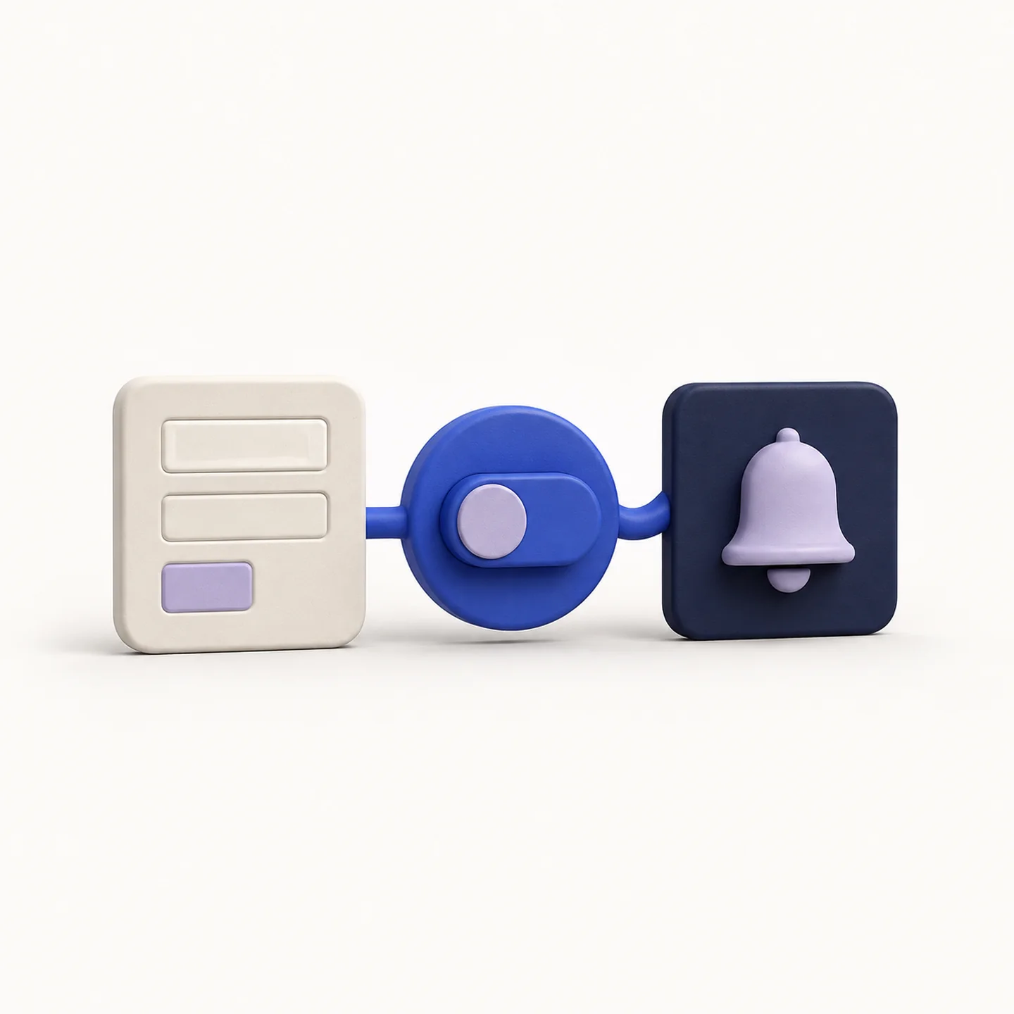 A cobalt approval switch connecting a form tile and a bell notification tile.